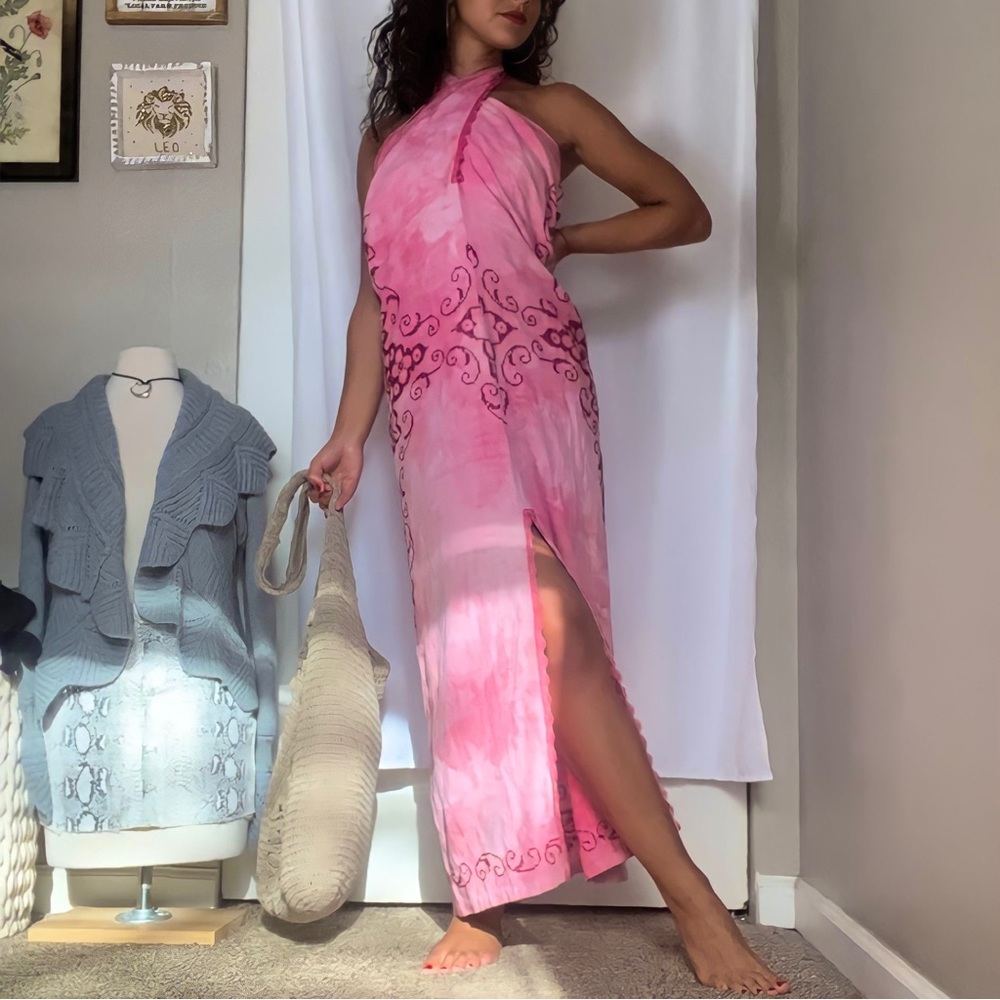 Embroidered Pink Tie Dye 70's Vintage Sarong